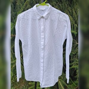 J. Jill White Textured Button Down Shirt